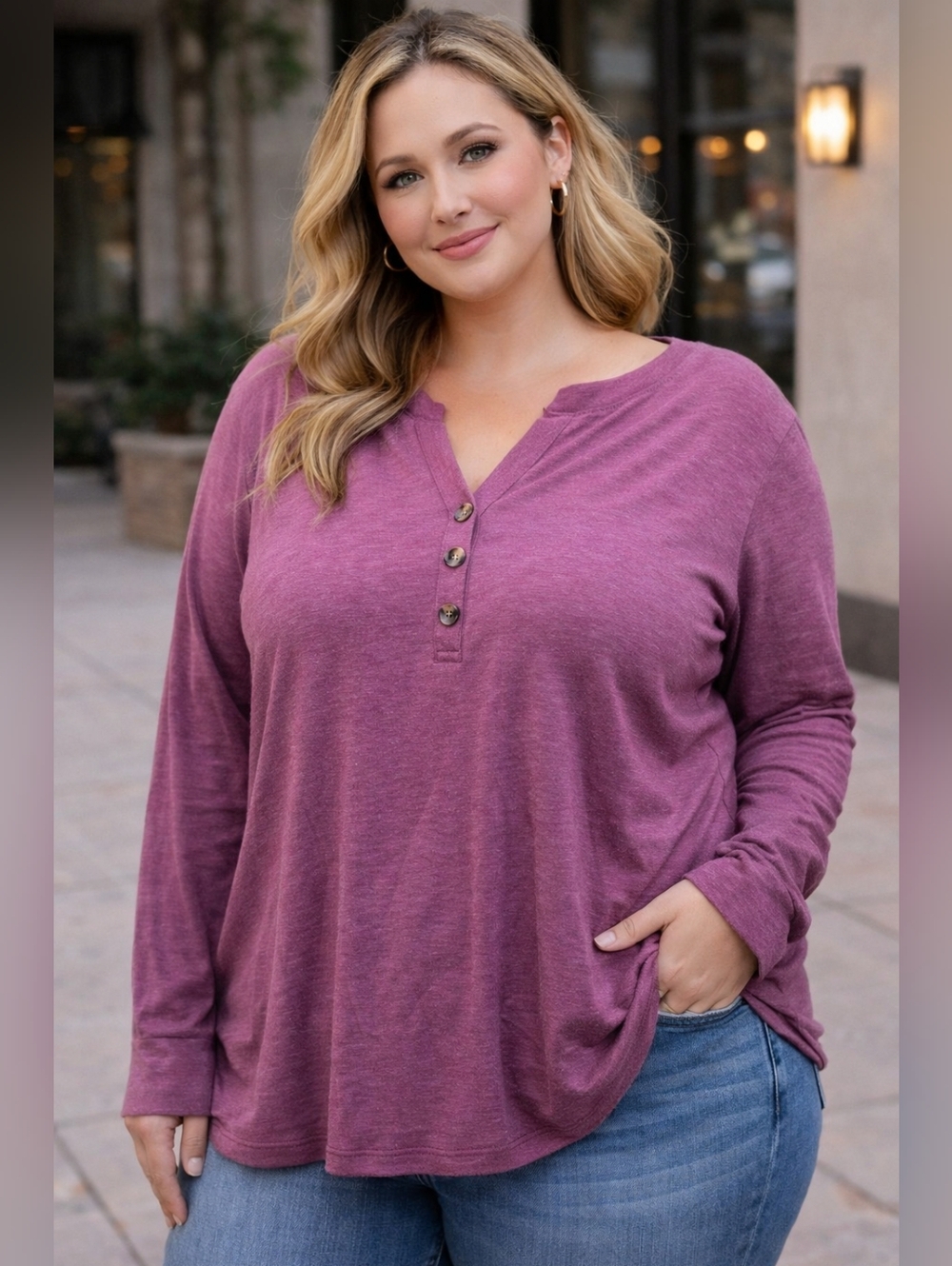 De Sperato Purple Long Sleeve Top Womens 2XL NWT Henley Blouse Casual Lightweigh